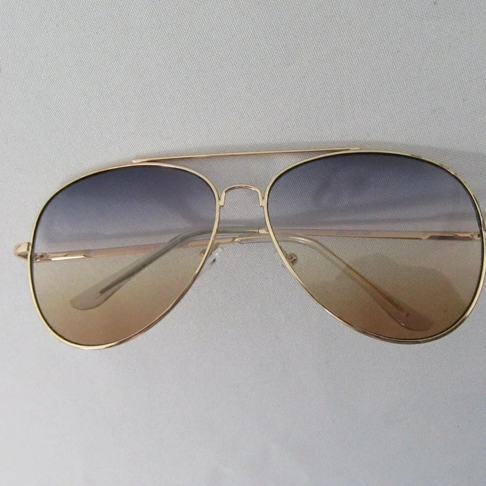 Ombre Blue Yellow Rim Gold Metal Frame Sunglasses New